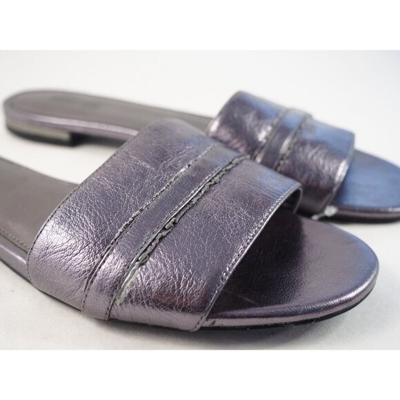Michael Kors Silver Metallic Leather Slip-On Sandals Flats, Size 8 (US) - Picture 8 of 10